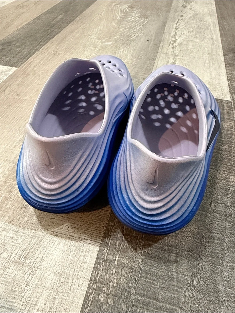 Nike ReactX Rejuven8 Slip-On Foam Clogs in Blue Gradient